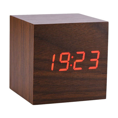 LED Wooden Block Desk Alarm Clock