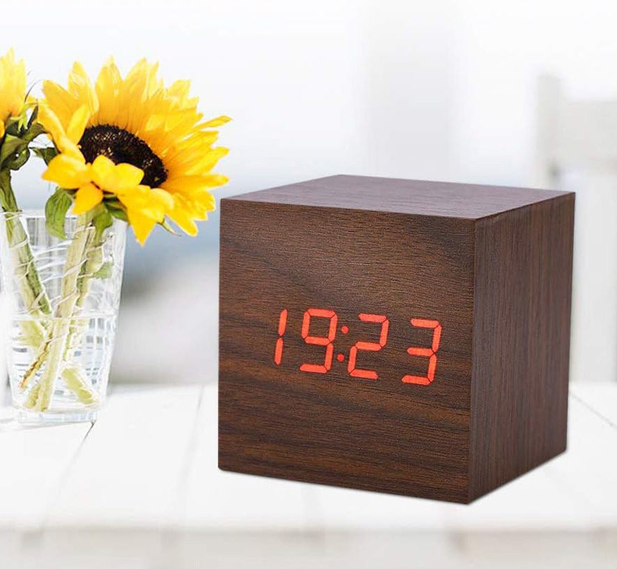 LED Wooden Block Desk Alarm Clock