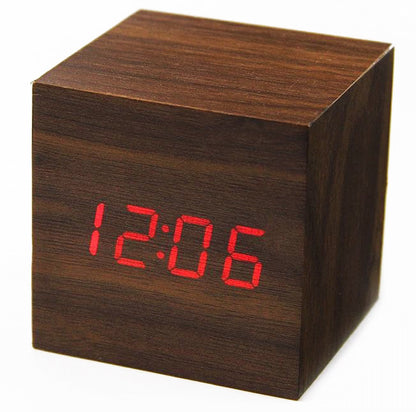 LED Wooden Block Desk Alarm Clock