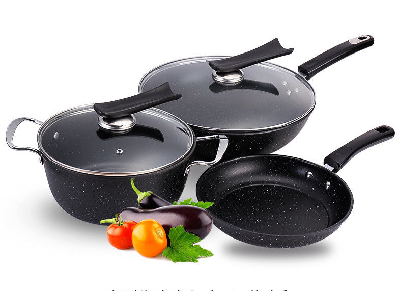 3-Piece Large Deluxe Stone Non-Stick Frying Pan Pot Cookware Set