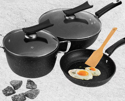 3-Piece Large Deluxe Stone Non-Stick Frying Pan Pot Cookware Set