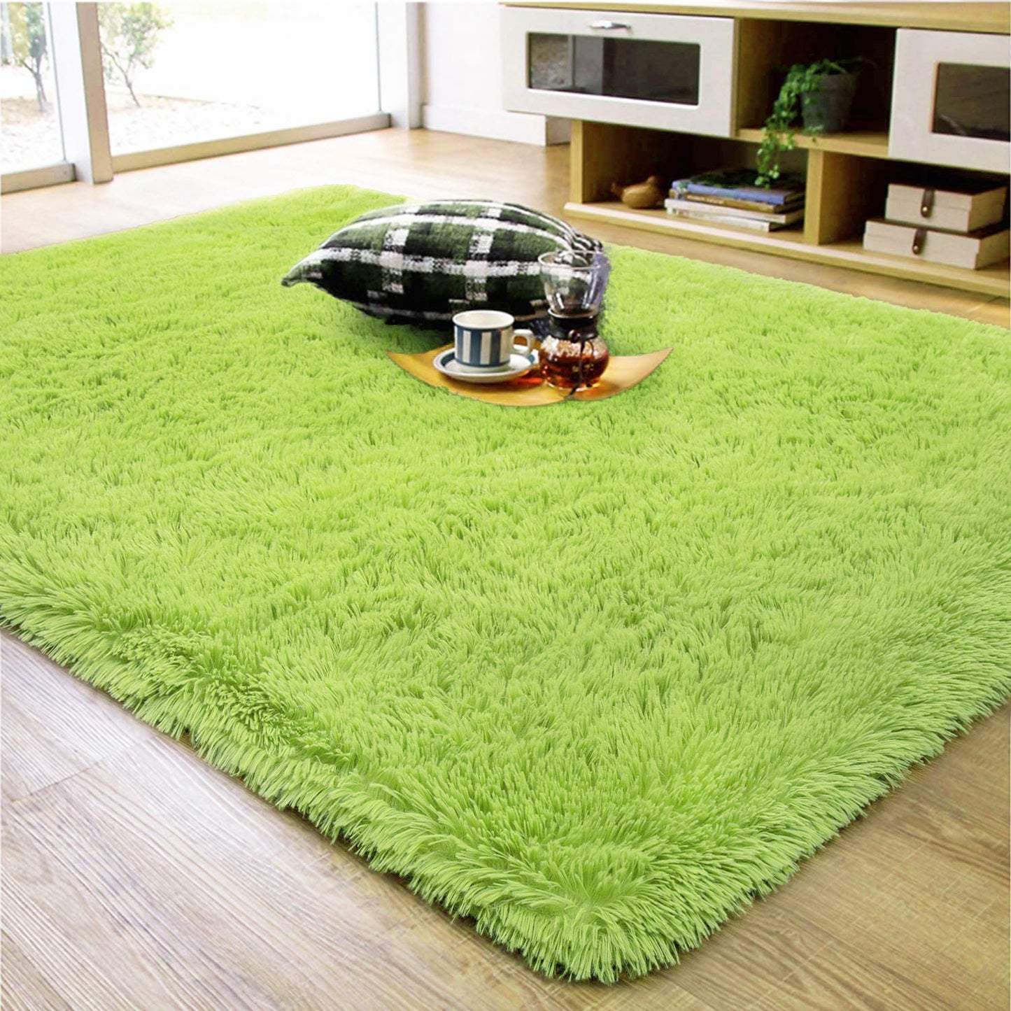 Large Soft Shag Rug Carpet Mat (Green, 230 x 160)