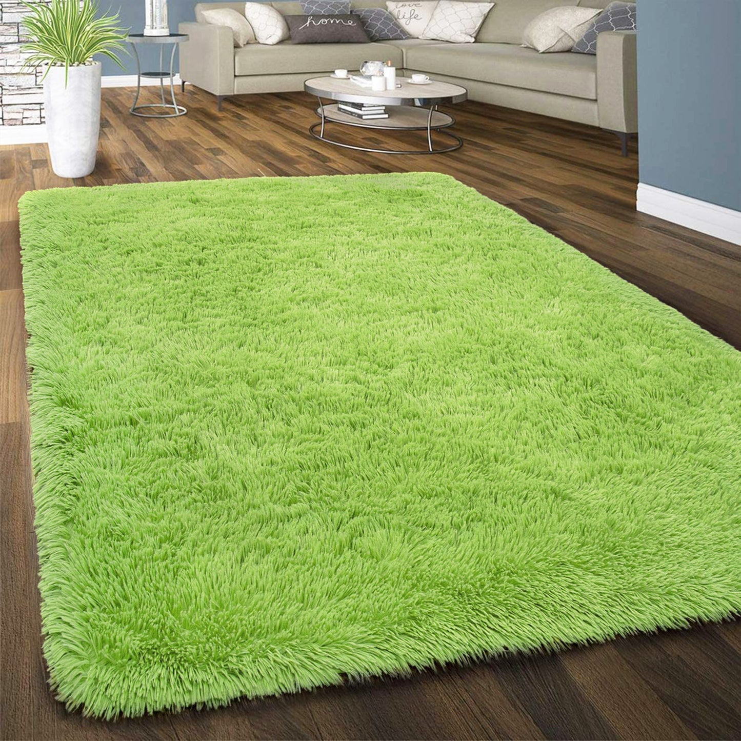 Large Soft Shag Rug Carpet Mat (Green, 230 x 160)