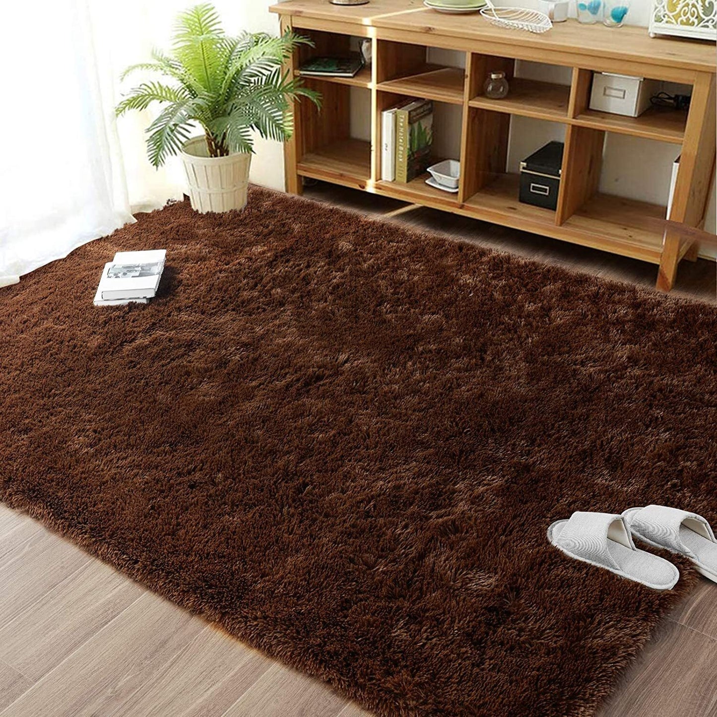 Large Soft Shag Rug Carpet Mat (Chocolate, 230 x 160)