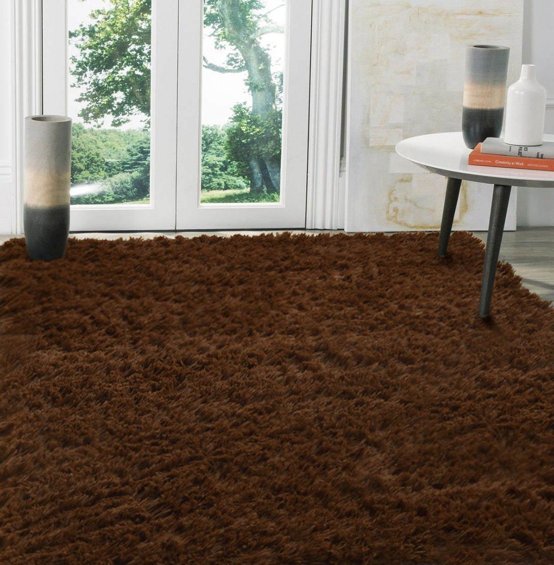 Large Soft Shag Rug Carpet Mat (Chocolate, 230 x 160)