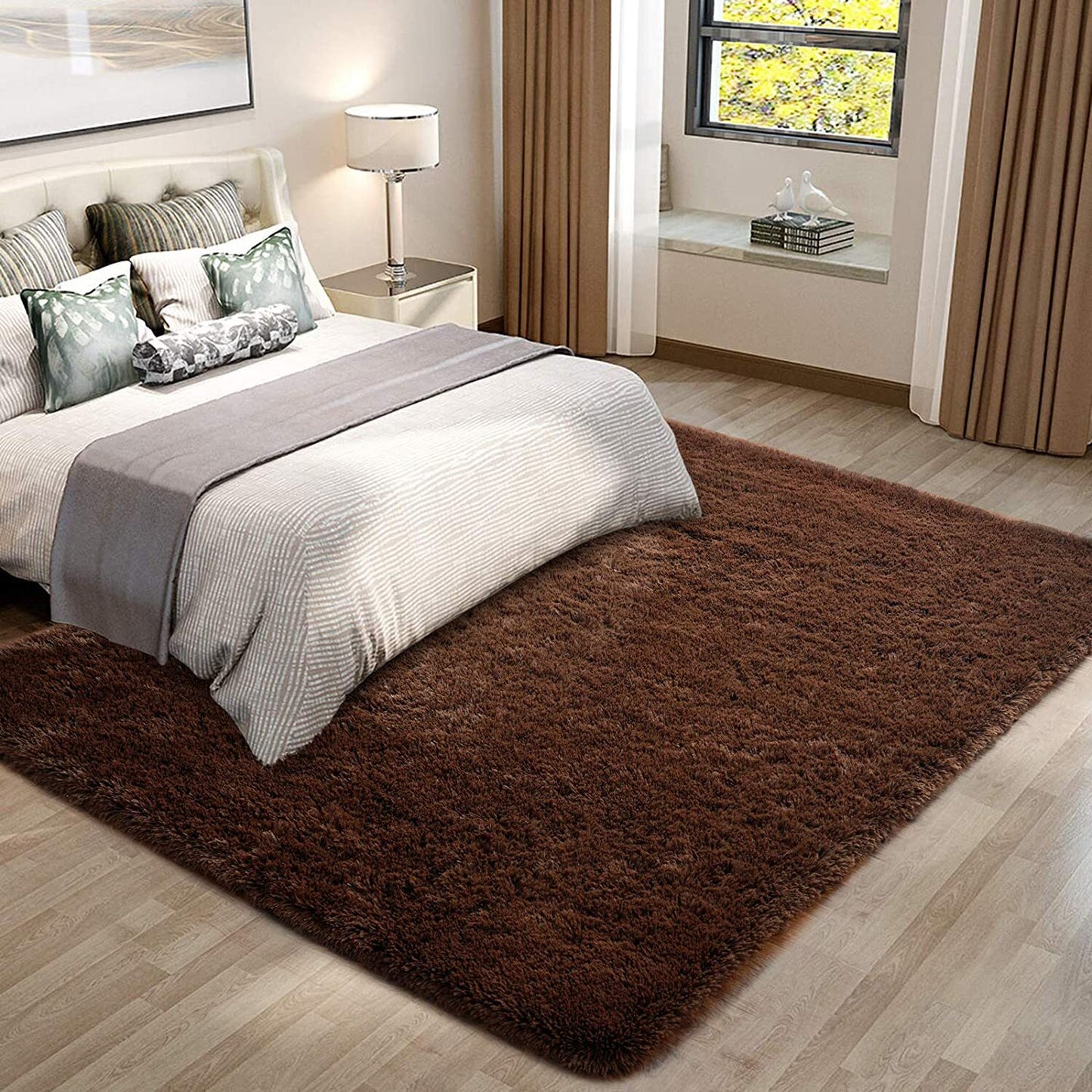 Large Soft Shag Rug Carpet Mat (Chocolate, 230 x 160)