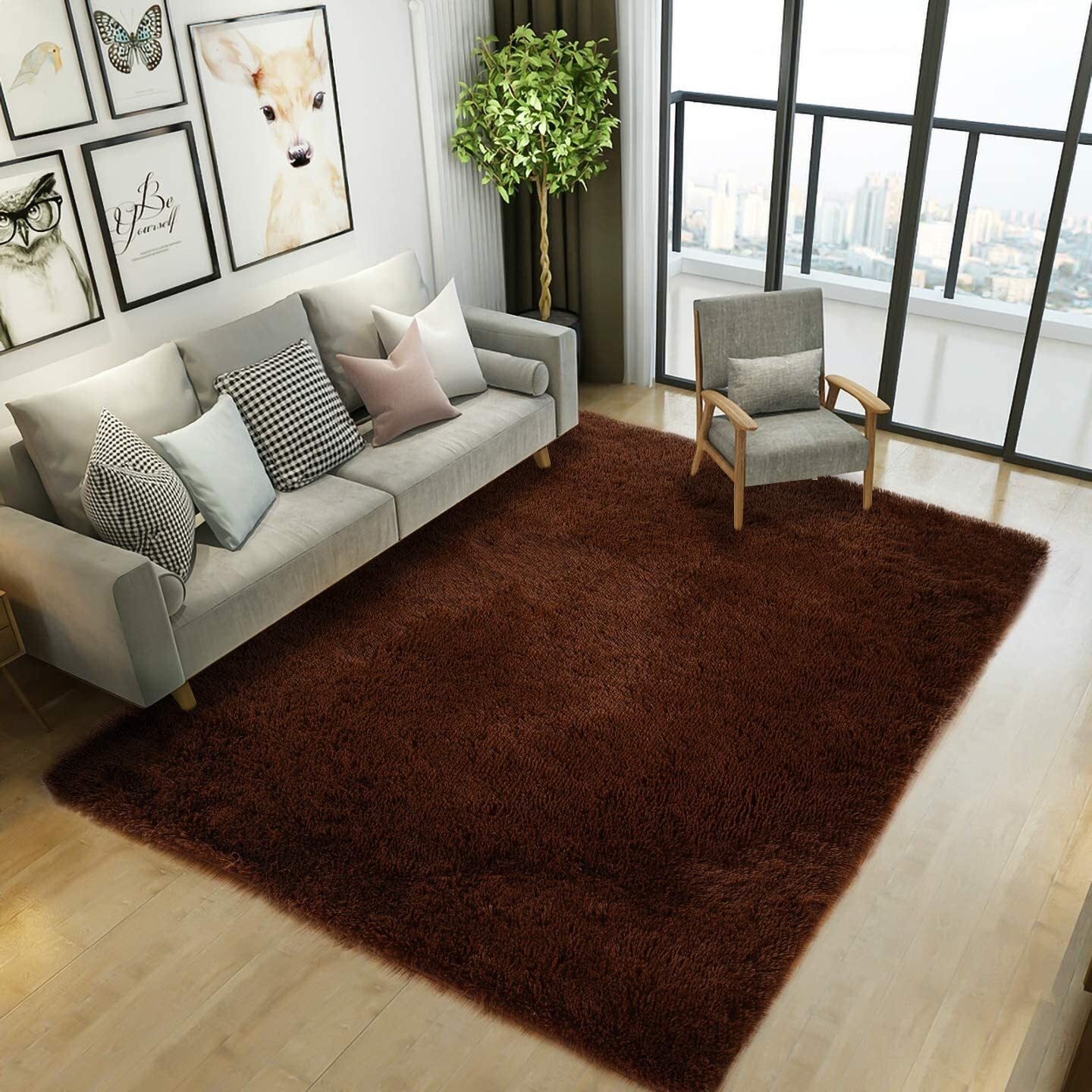 Large Soft Shag Rug Carpet Mat (Chocolate, 230 x 160)