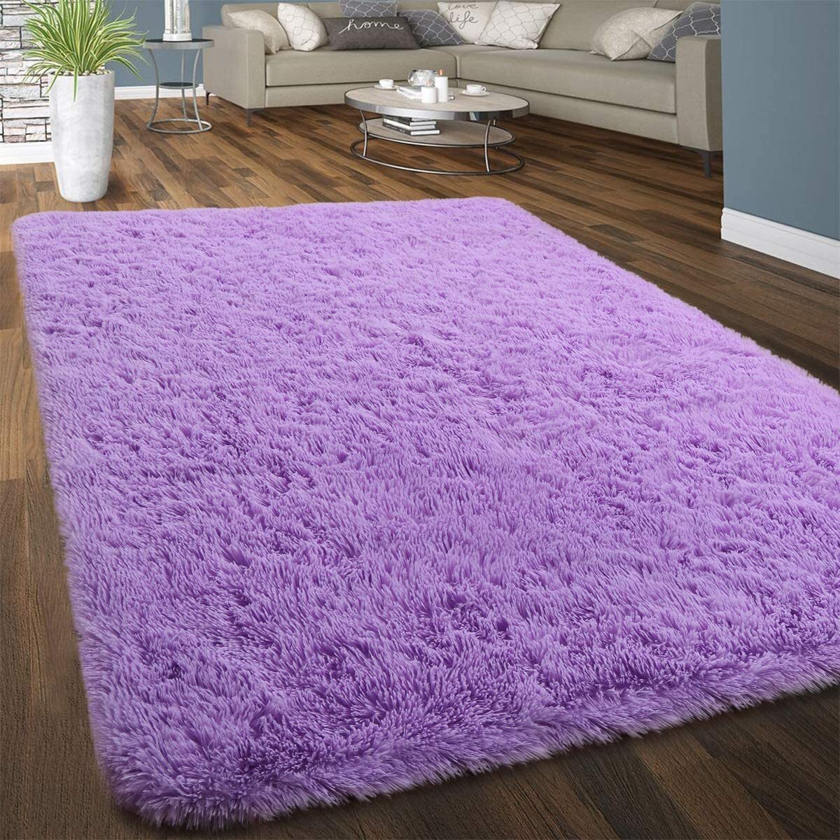 Large Soft Shag Rug Carpet Mat (Purple, 230 x 160)