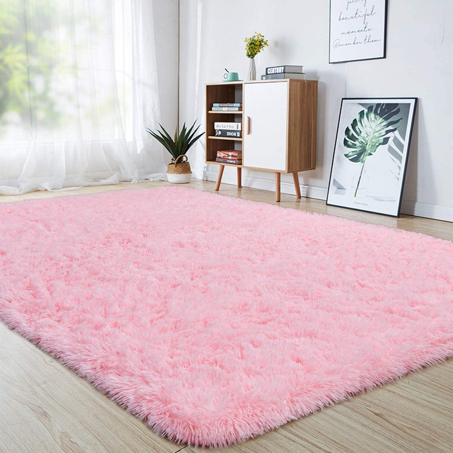 Large Soft Shag Rug Carpet Mat (Pink, 230 x 160)