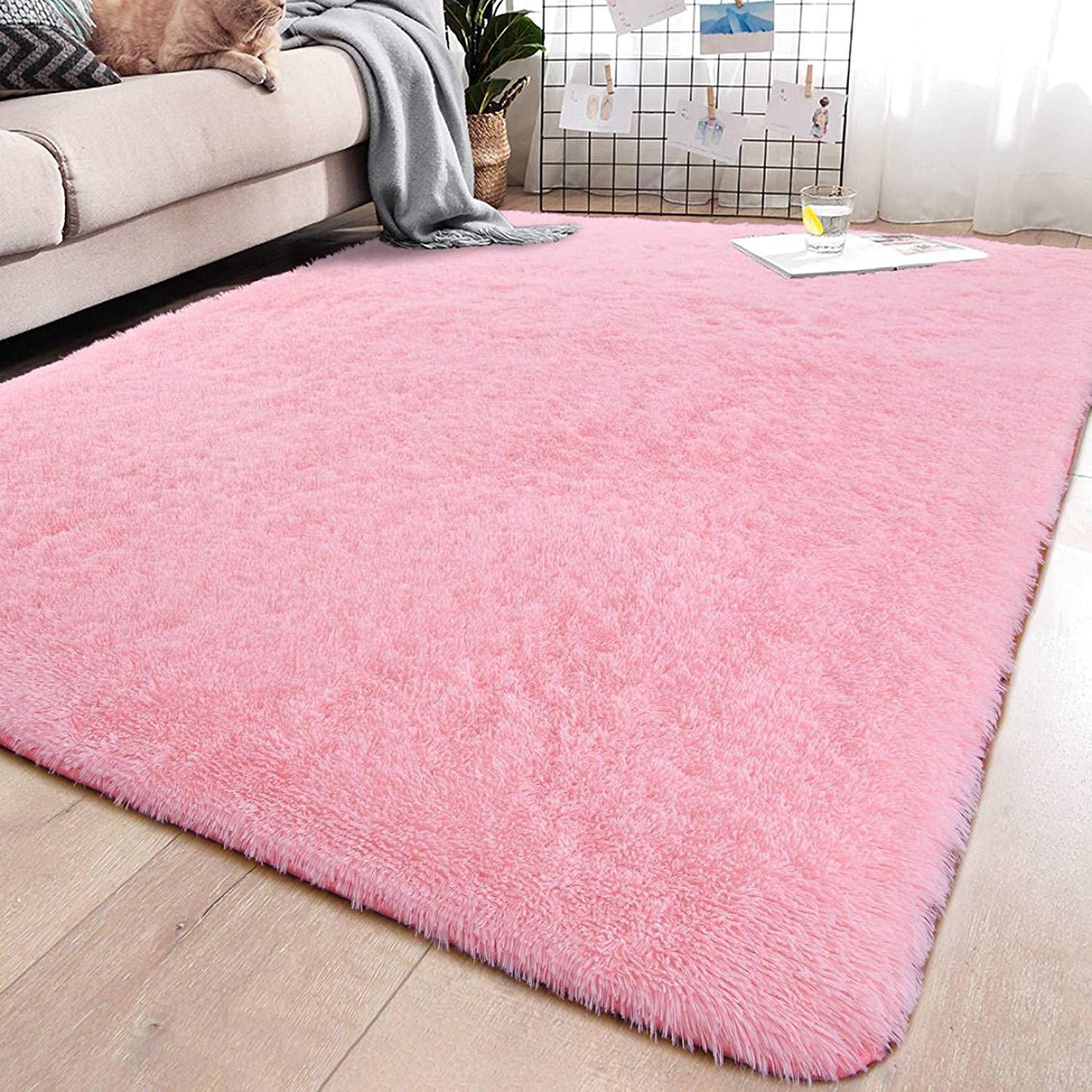 Large Soft Shag Rug Carpet Mat (Pink, 230 x 160)