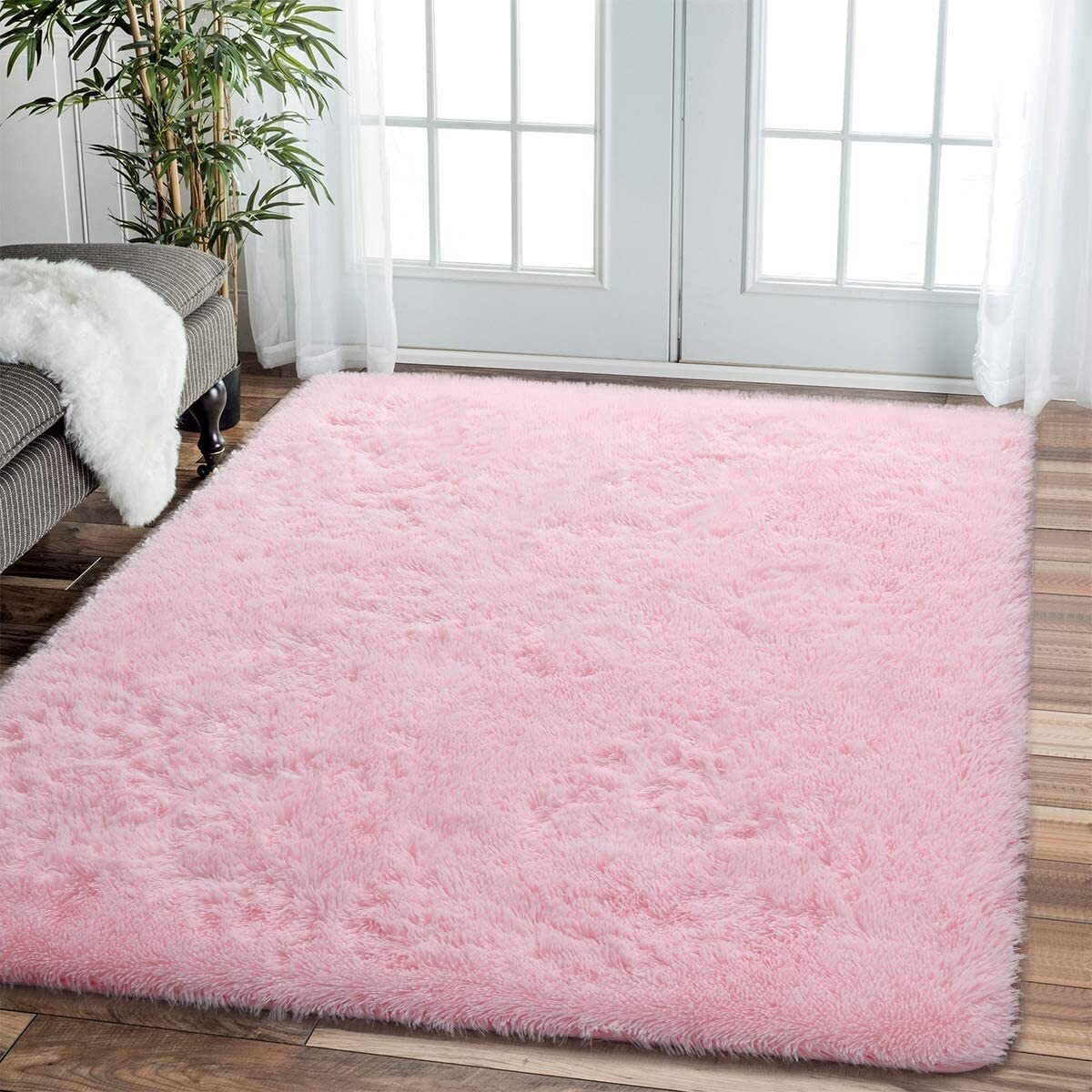 Large Soft Shag Rug Carpet Mat (Pink, 230 x 160)