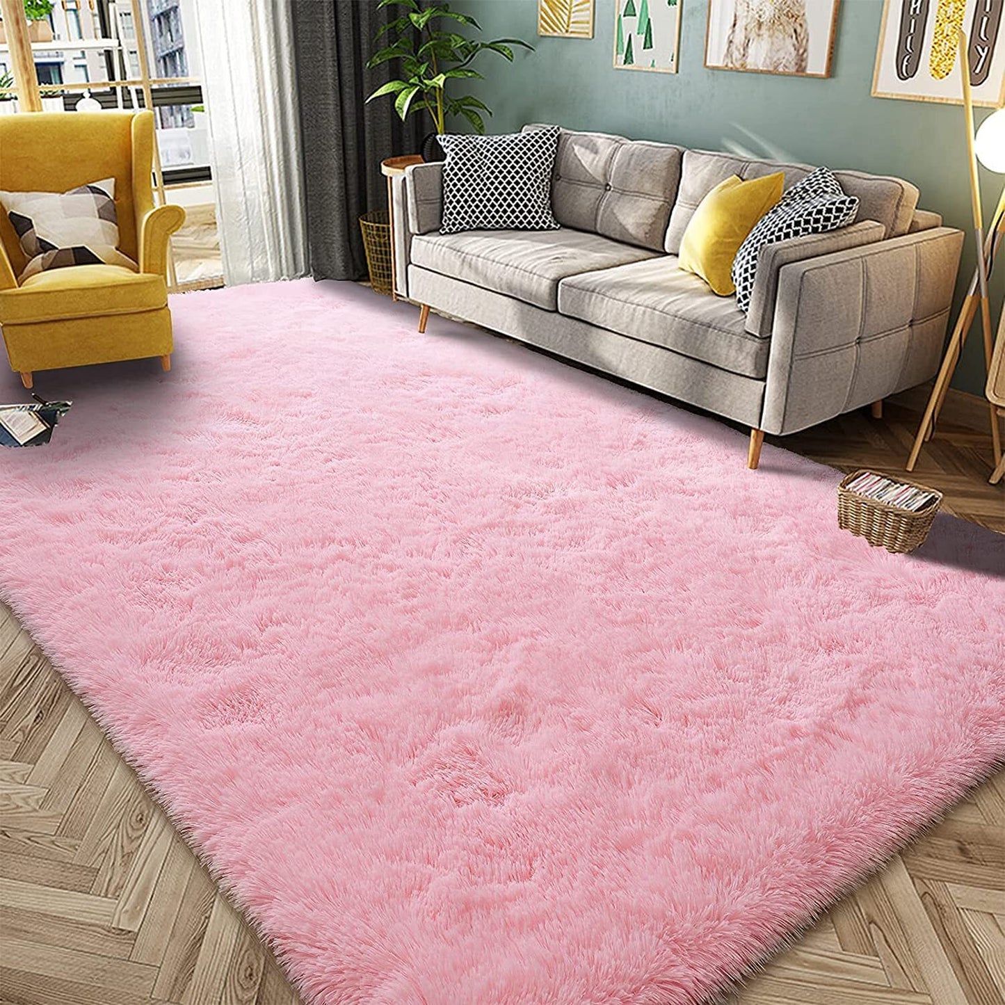 Large Soft Shag Rug Carpet Mat (Pink, 230 x 160)