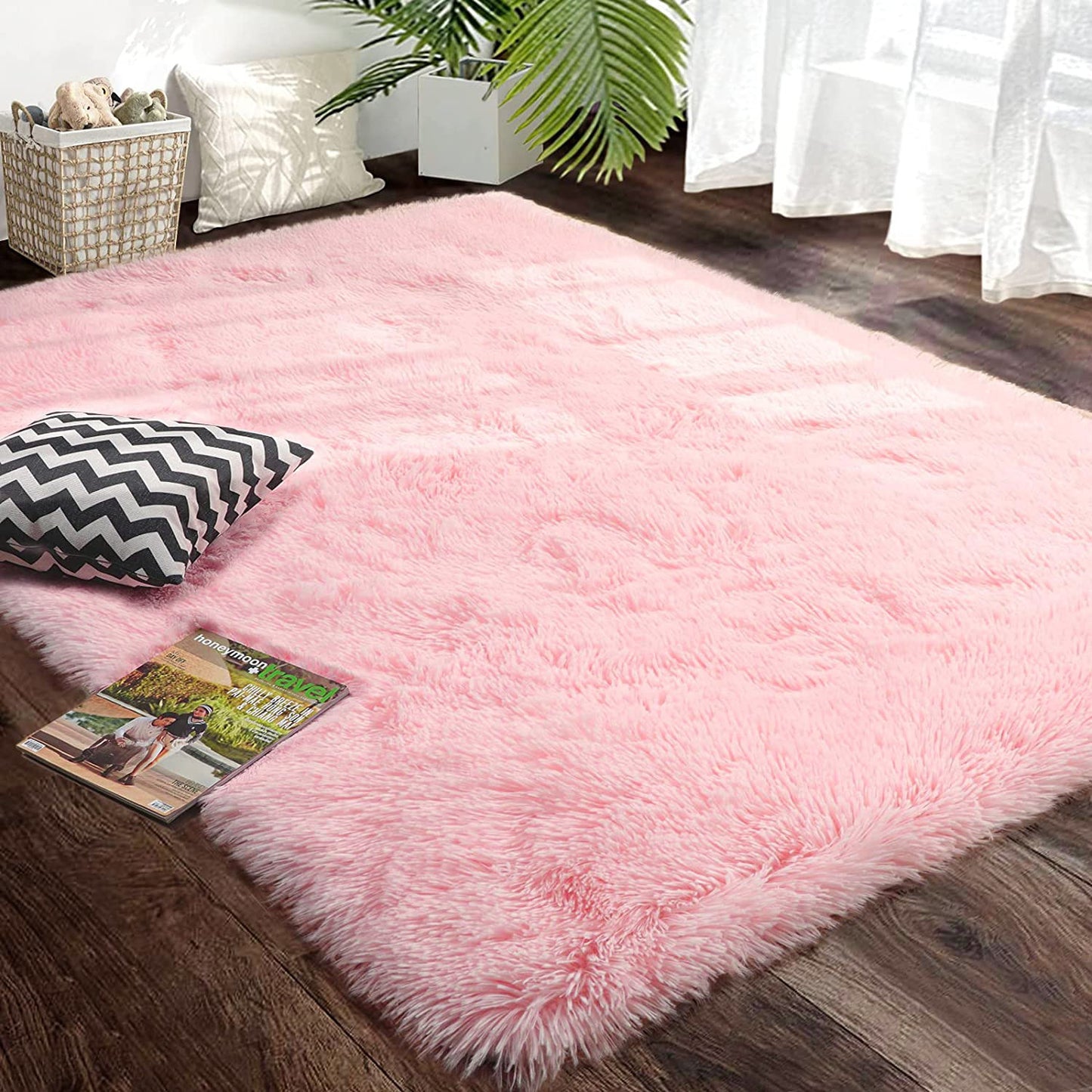 Large Soft Shag Rug Carpet Mat (Pink, 230 x 160)