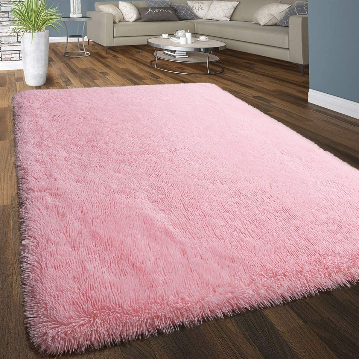 Large Soft Shag Rug Carpet Mat (Pink, 230 x 160)