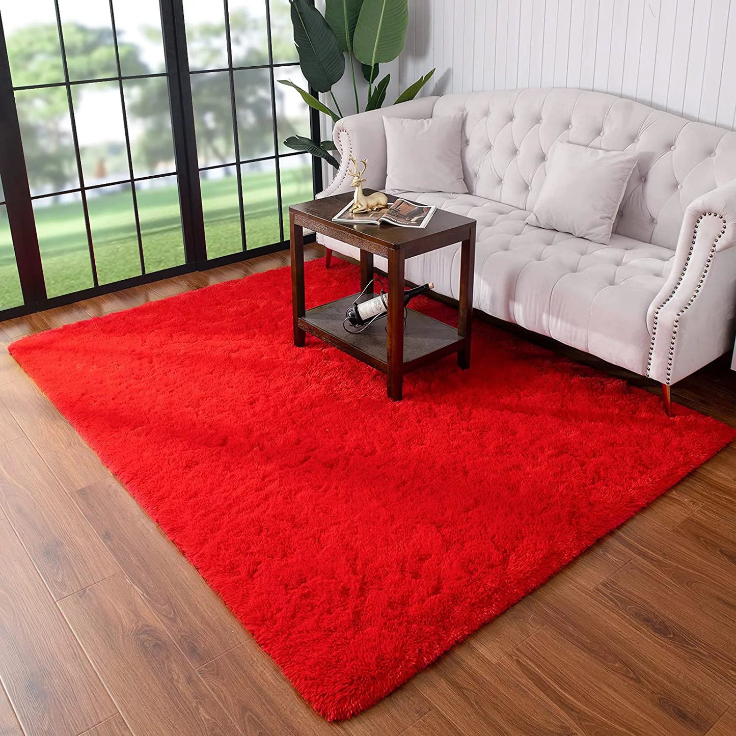 Large Soft Shag Rug Carpet Mat (Red, 230 x 160)