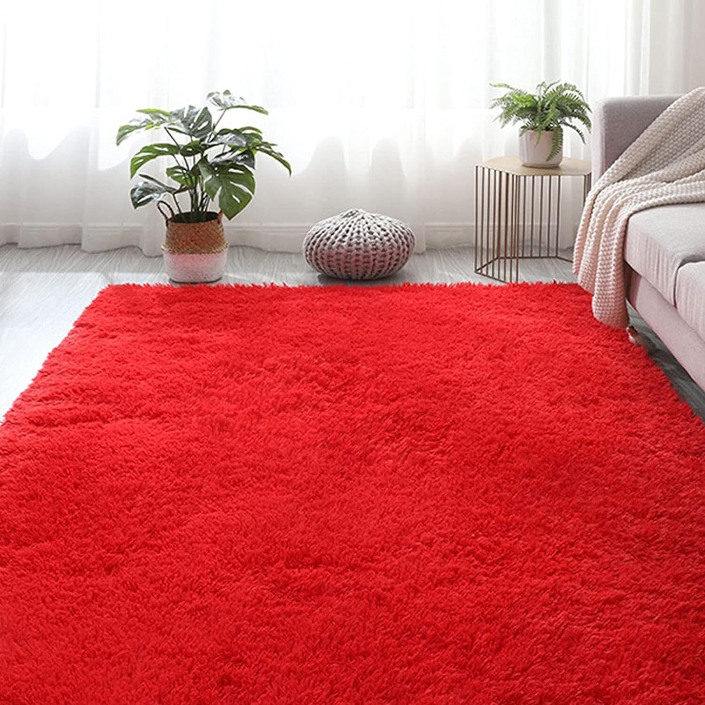 Large Soft Shag Rug Carpet Mat (Red, 230 x 160)