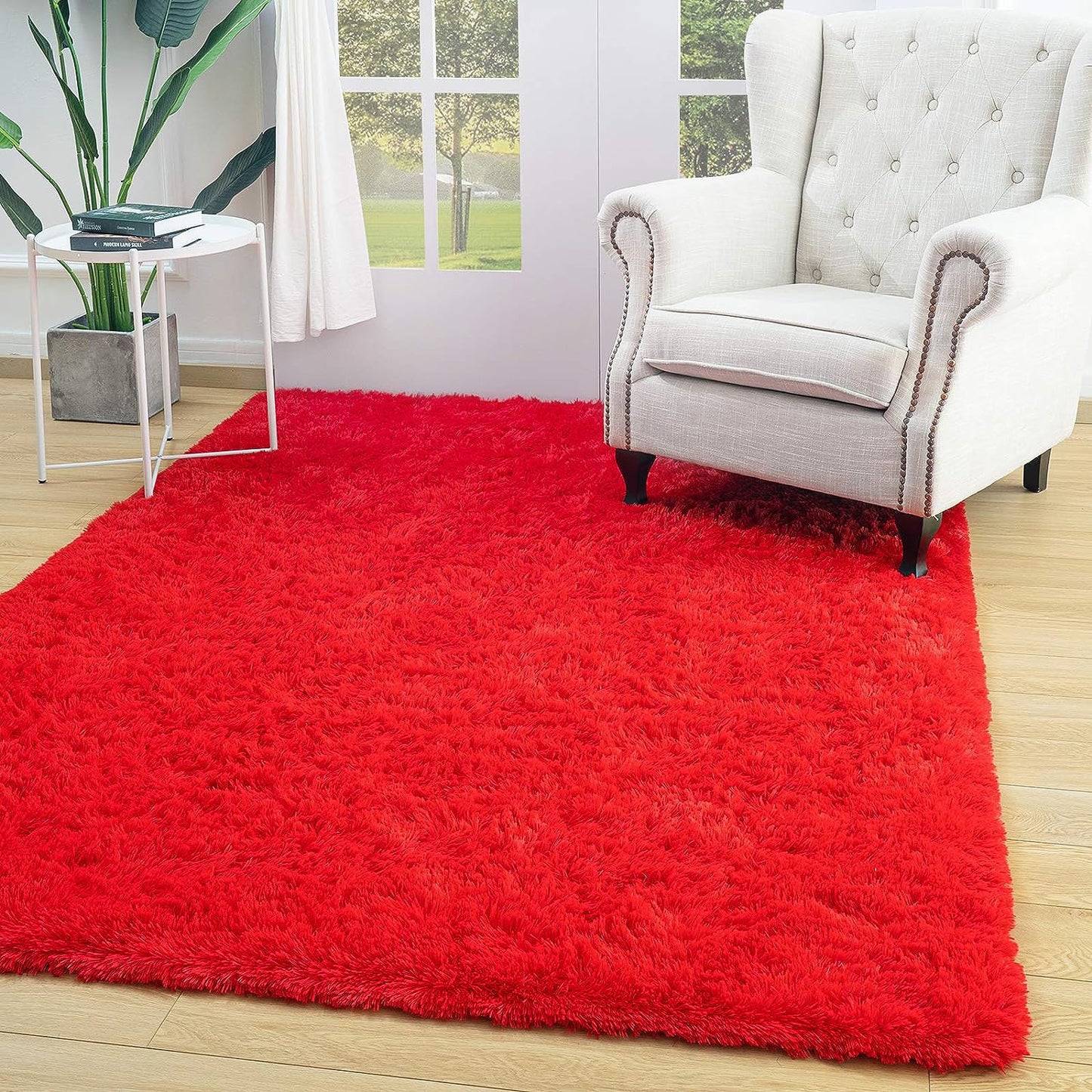 Large Soft Shag Rug Carpet Mat (Red, 230 x 160)