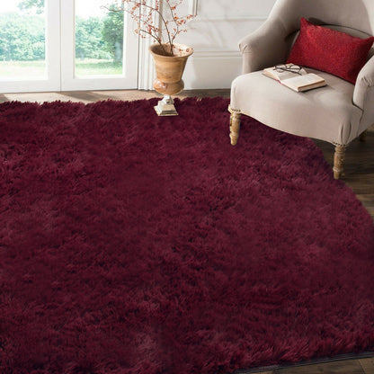 Large Soft Shag Rug Carpet Mat (Wine, 230 x 160)