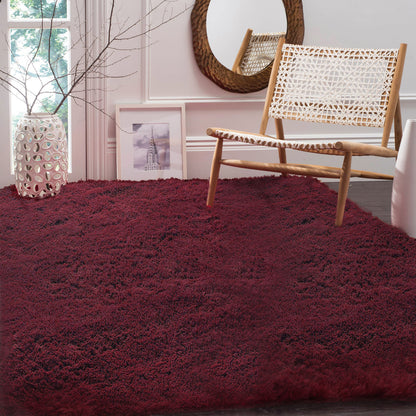 Large Soft Shag Rug Carpet Mat (Wine, 230 x 160)