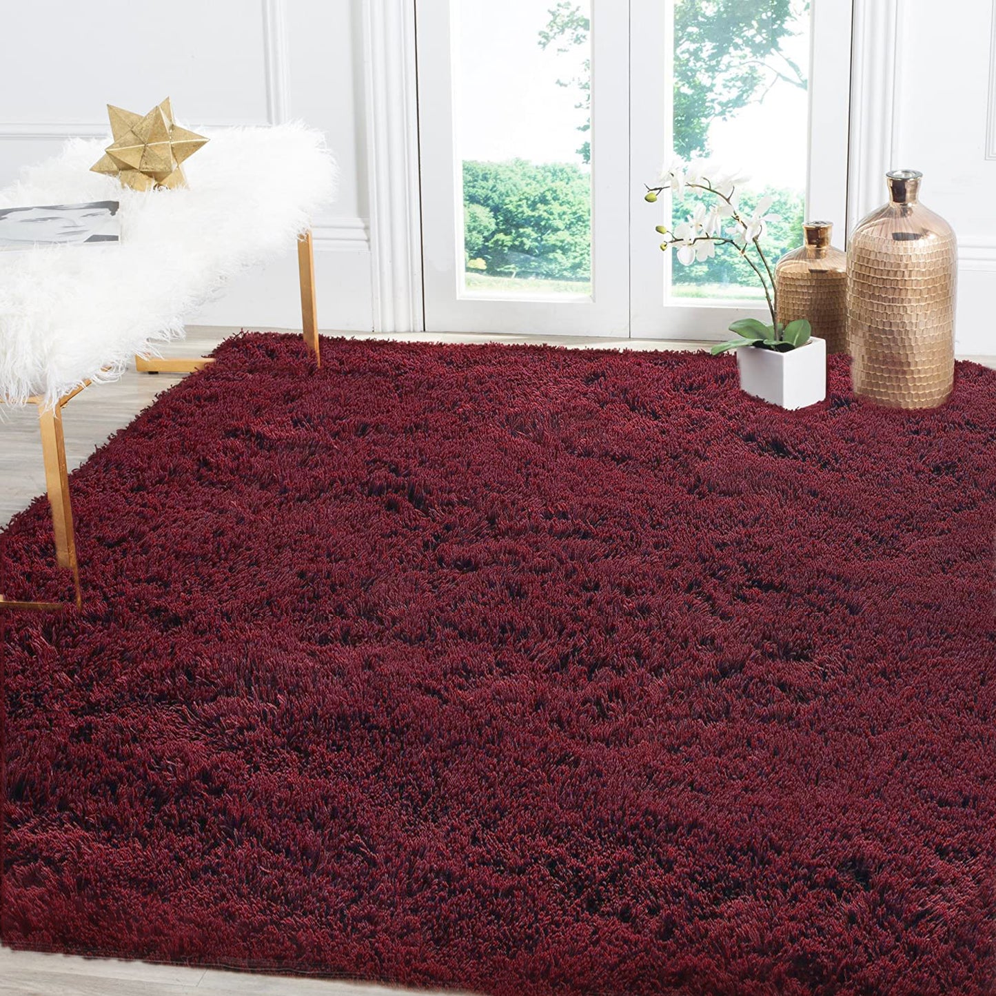 Large Soft Shag Rug Carpet Mat (Wine, 230 x 160)