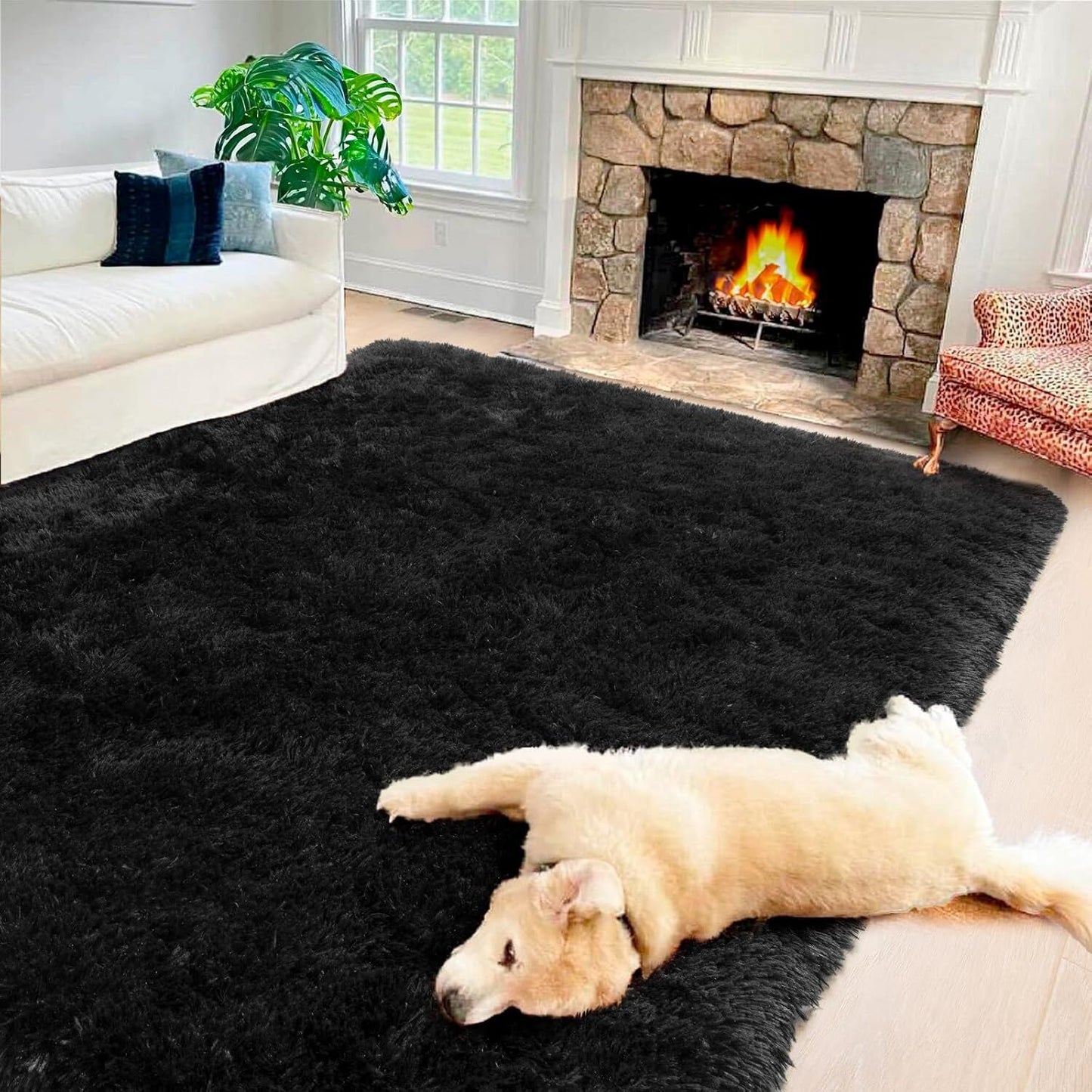 Large Soft Shag Rug Carpet Mat (Black, 230 x 160)