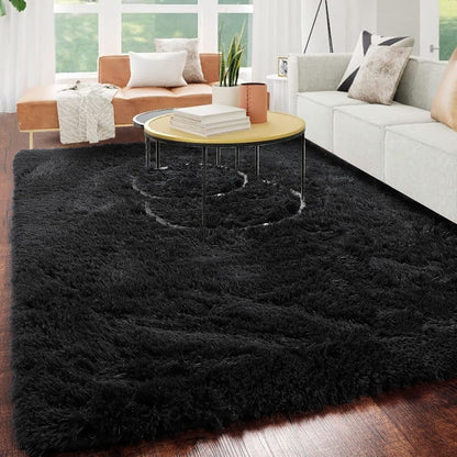 Large Soft Shag Rug Carpet Mat (Black, 230 x 160)