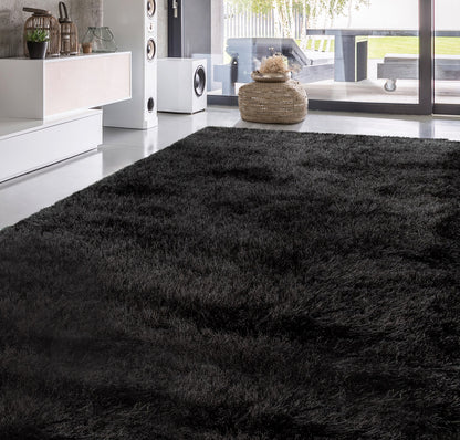 Large Soft Shag Rug Carpet Mat (Black, 230 x 160)