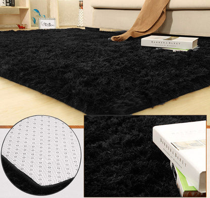 Large Soft Shag Rug Carpet Mat (Black, 230 x 160)