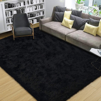 Large Soft Shag Rug Carpet Mat (Black, 230 x 160)