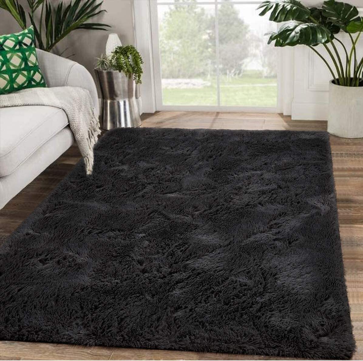 Large Soft Shag Rug Carpet Mat (Black, 230 x 160)