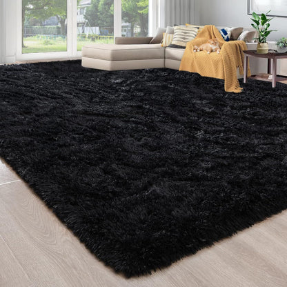 Large Soft Shag Rug Carpet Mat (Black, 230 x 160)