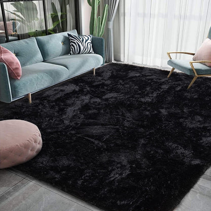 Large Soft Shag Rug Carpet Mat (Black, 230 x 160)