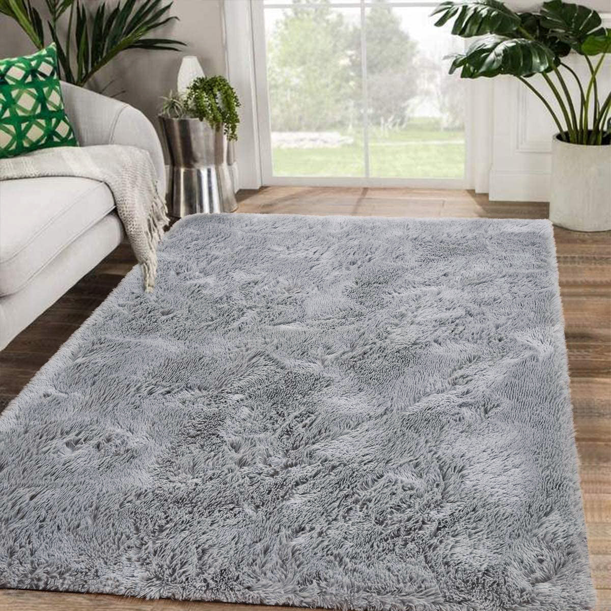 Large Soft Shag Rug Carpet Mat (Grey, 230 x 160)