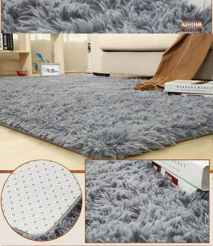 Large Soft Shag Rug Carpet Mat (Grey, 230 x 160)