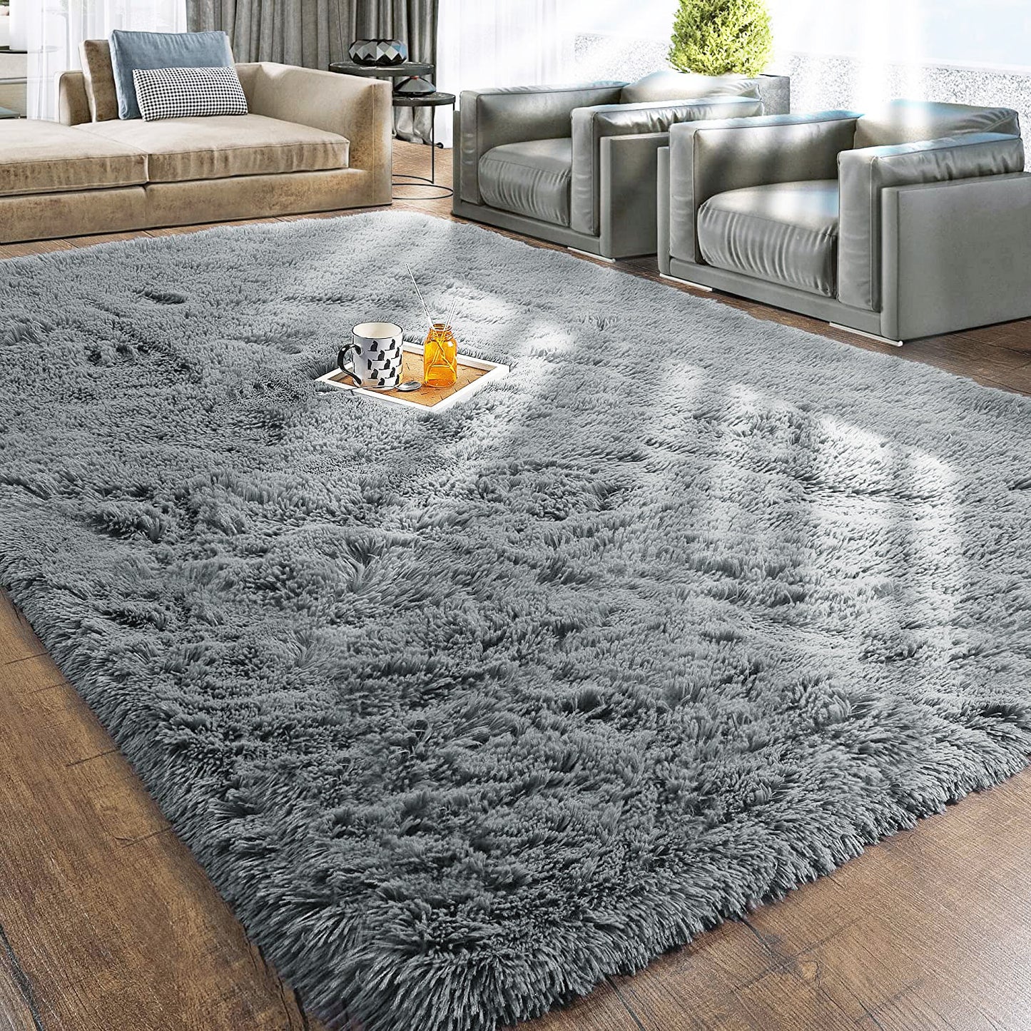 Large Soft Shag Rug Carpet Mat (Grey, 230 x 160)