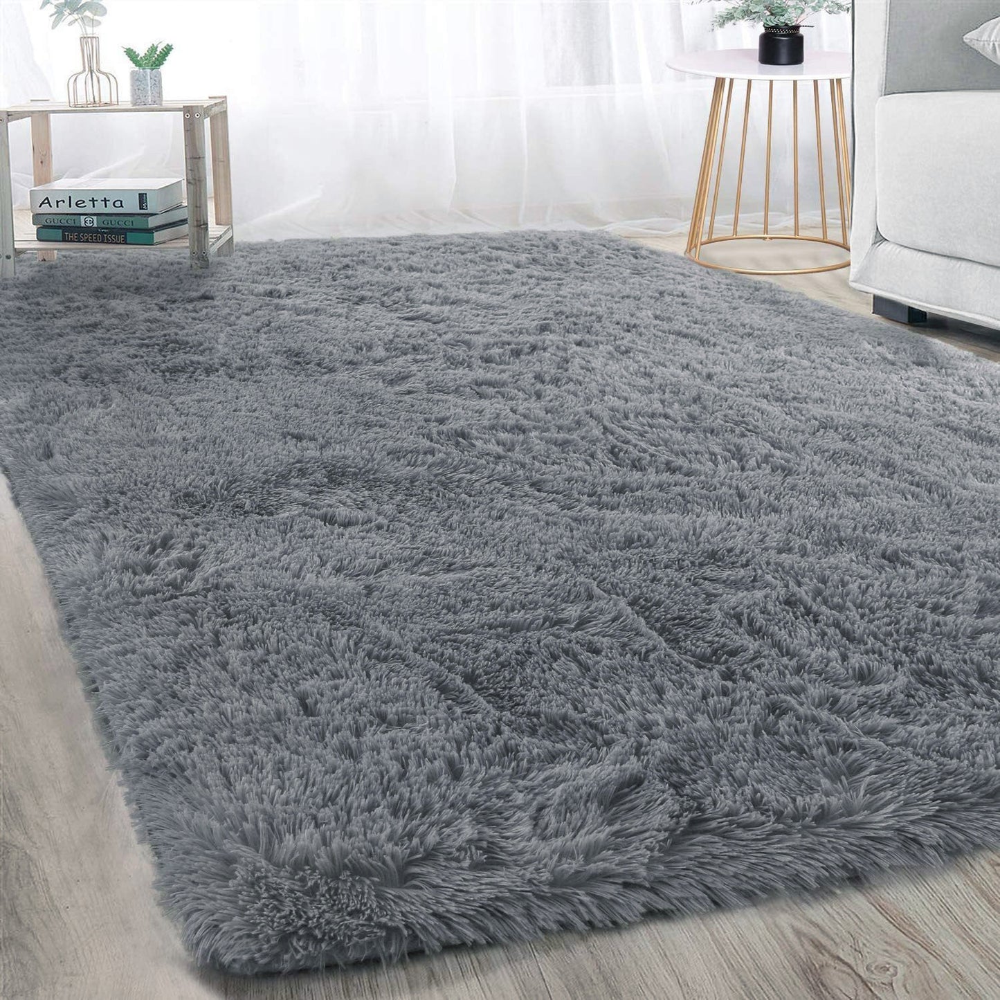 Large Soft Shag Rug Carpet Mat (Grey, 230 x 160)