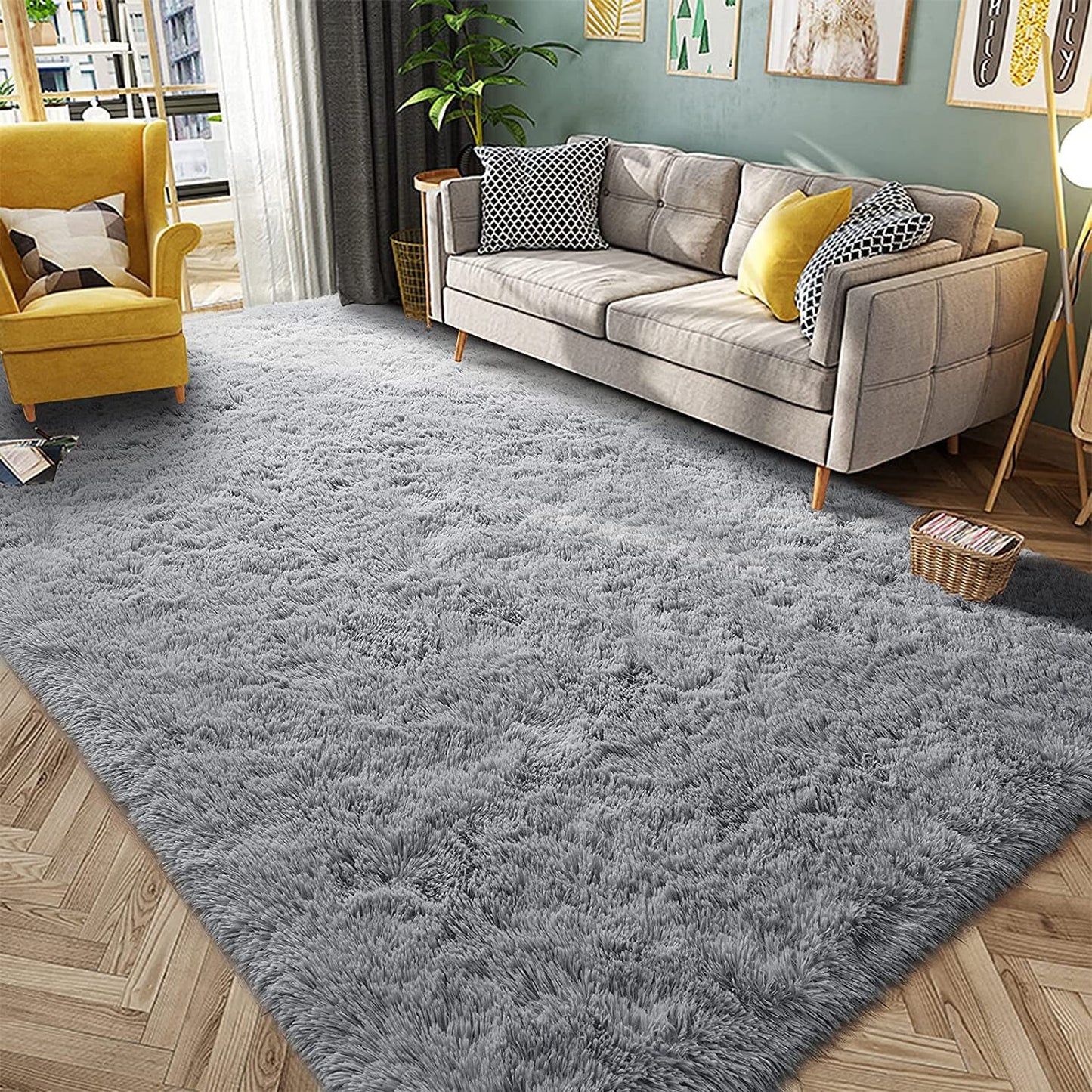 Large Soft Shag Rug Carpet Mat (Grey, 230 x 160)