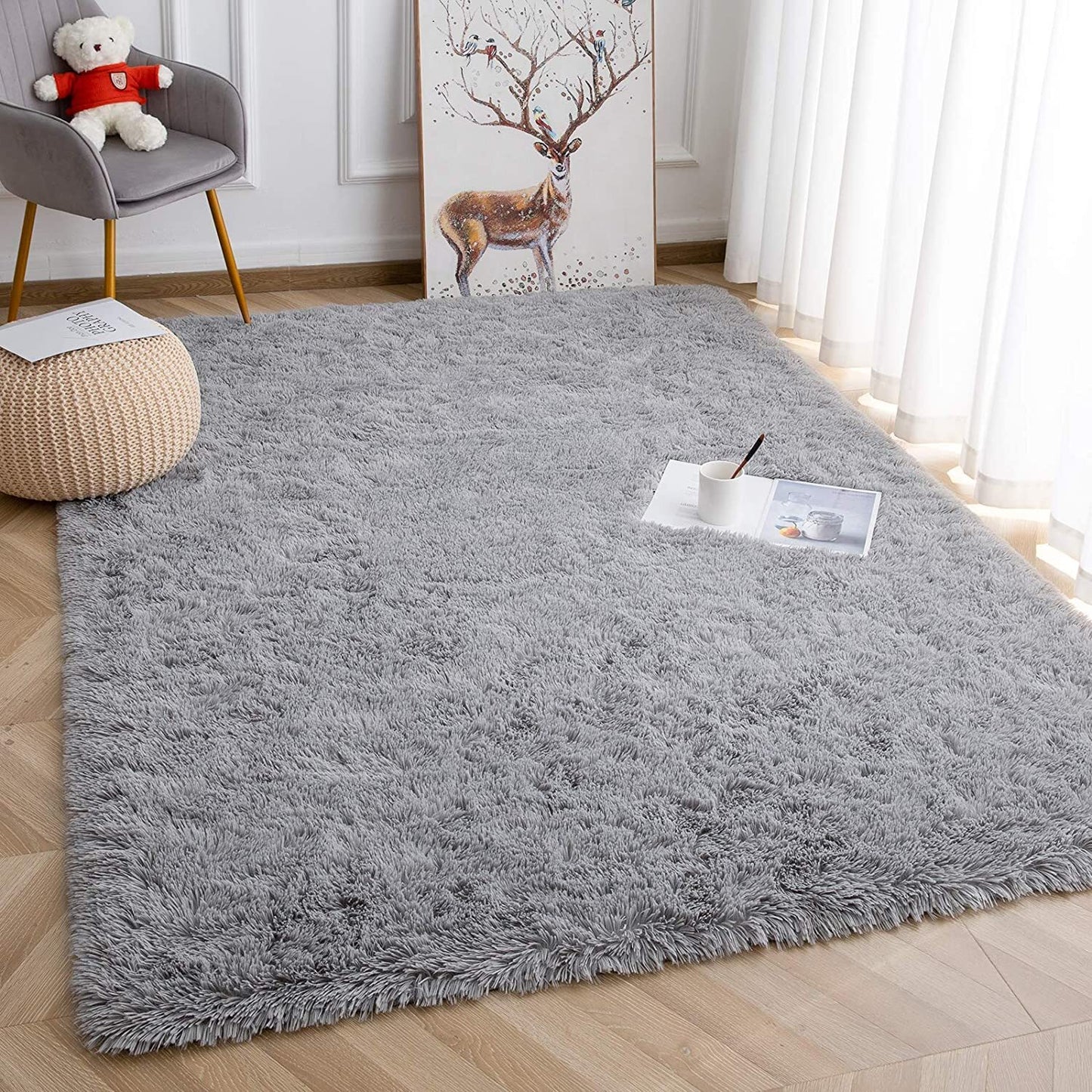 Large Soft Shag Rug Carpet Mat (Grey, 230 x 160)