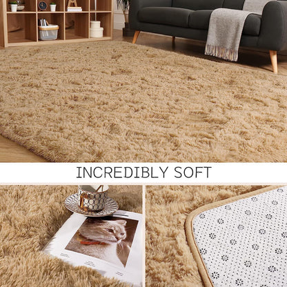 Large Soft Shag Rug Carpet Mat (Caramel, 230 x 160)