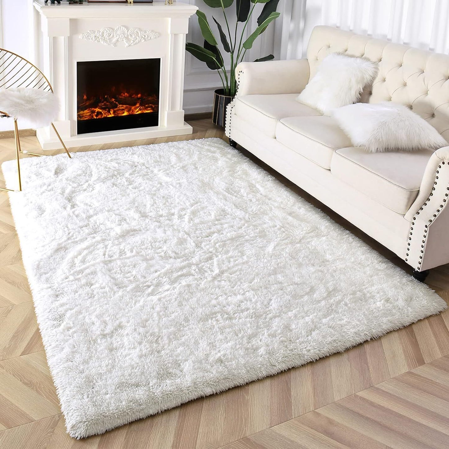 Large Soft Shag Rug Carpet Mat (Cream White, 230 x 160)