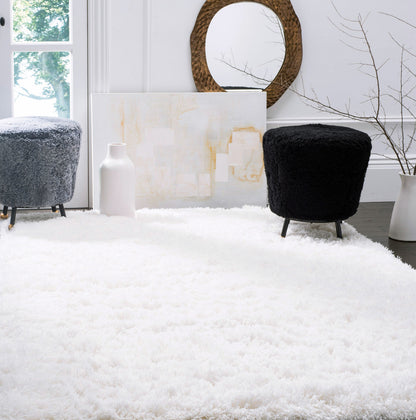 Large Soft Shag Rug Carpet Mat (White, 230 x 160)