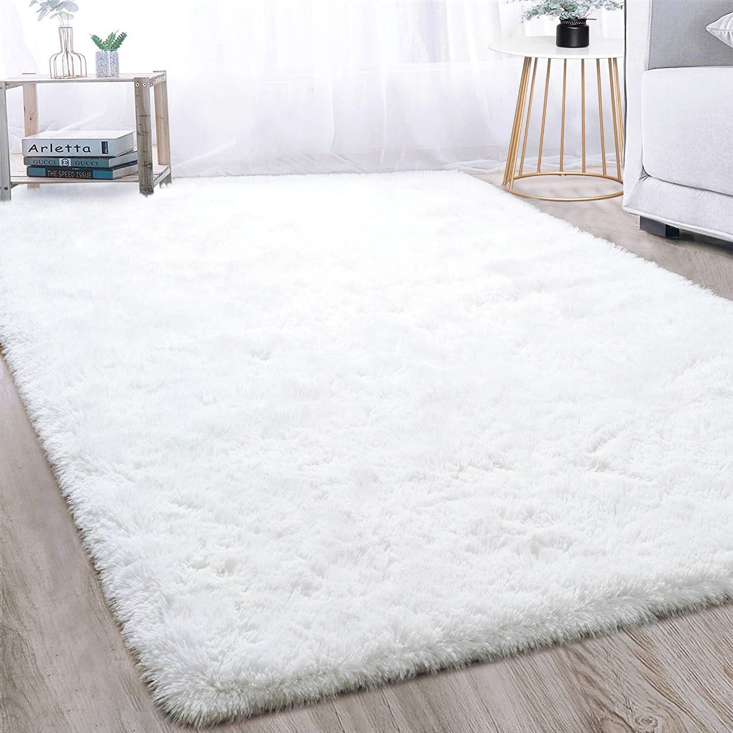 Large Soft Shag Rug Carpet Mat (White, 230 x 160)