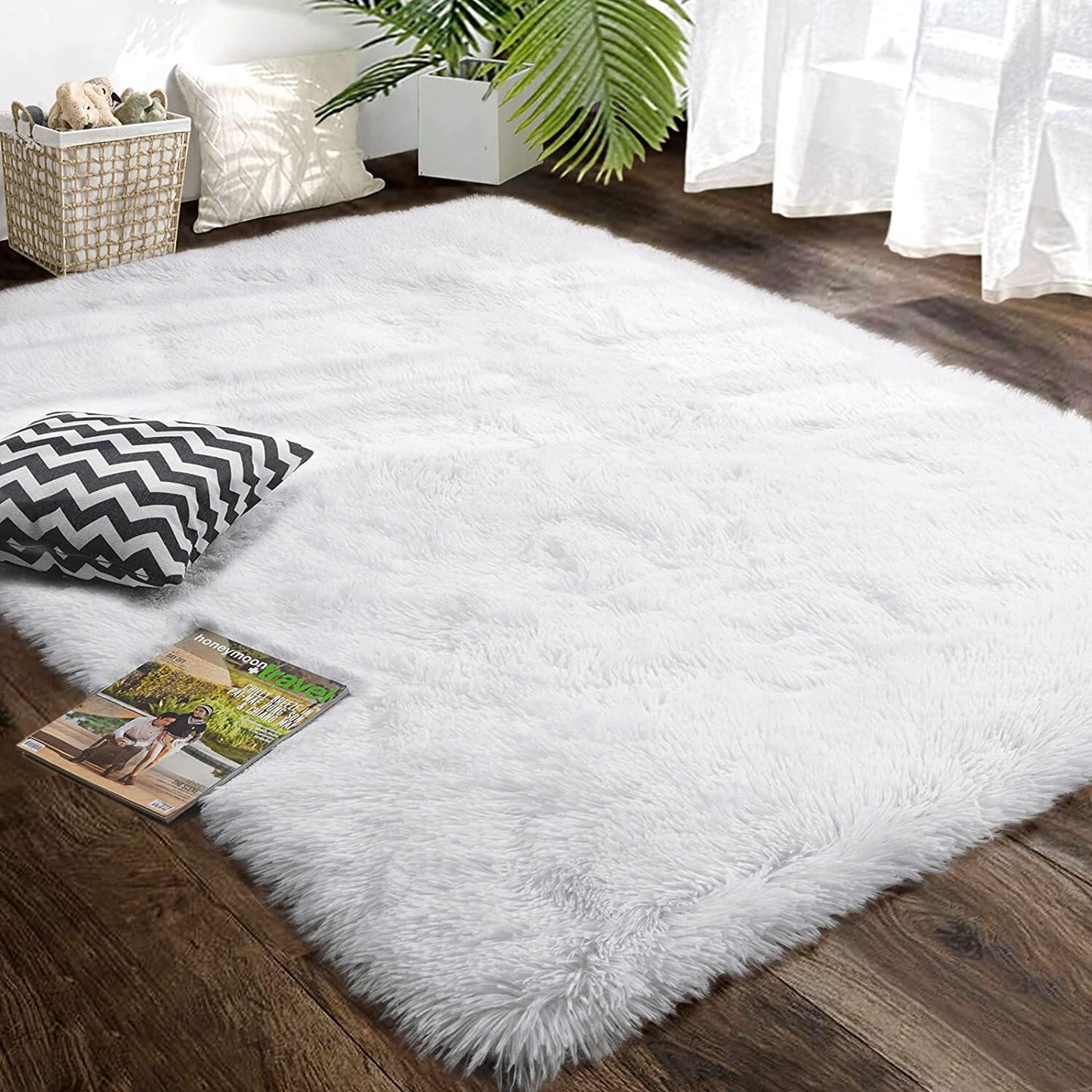 Large Soft Shag Rug Carpet Mat (White, 230 x 160)