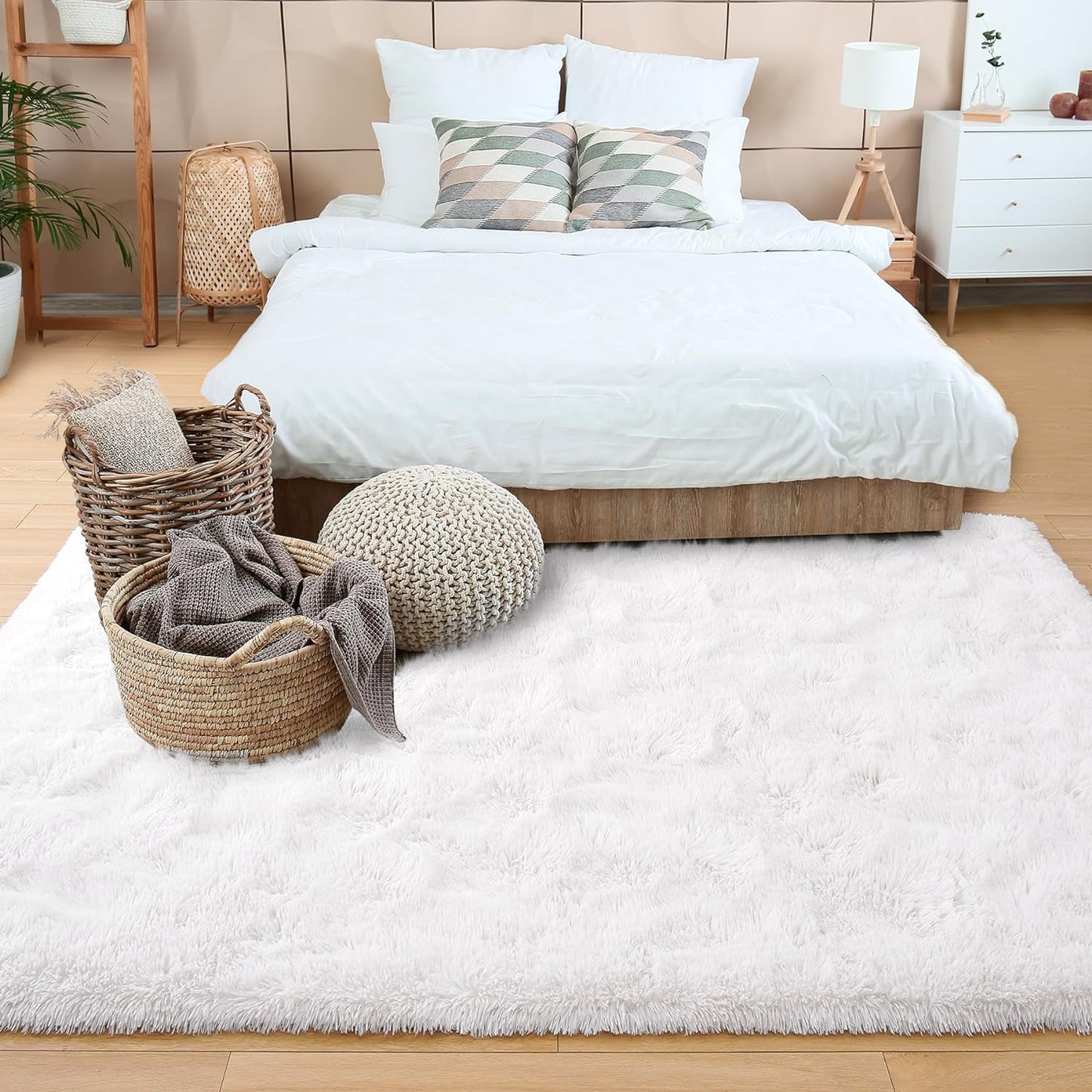 Large Soft Shag Rug Carpet Mat (White, 230 x 160)