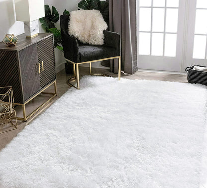 Large Soft Shag Rug Carpet Mat (White, 230 x 160)