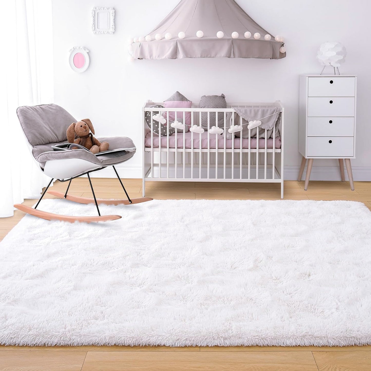 Large Soft Shag Rug Carpet Mat (White, 230 x 160)