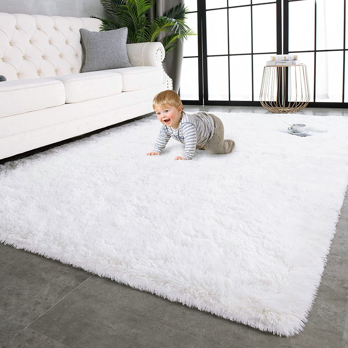 Large Soft Shag Rug Carpet Mat (White, 230 x 160)