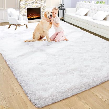 Large Soft Shag Rug Carpet Mat (White, 230 x 160)