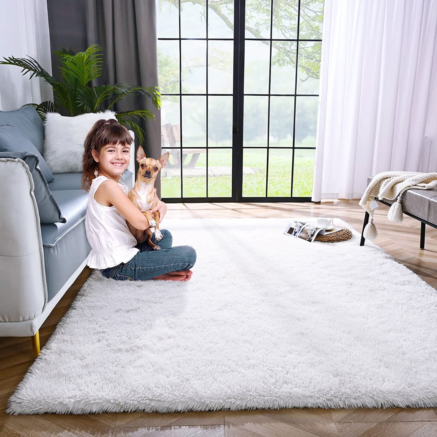 Large Soft Shag Rug Carpet Mat (White, 230 x 160)