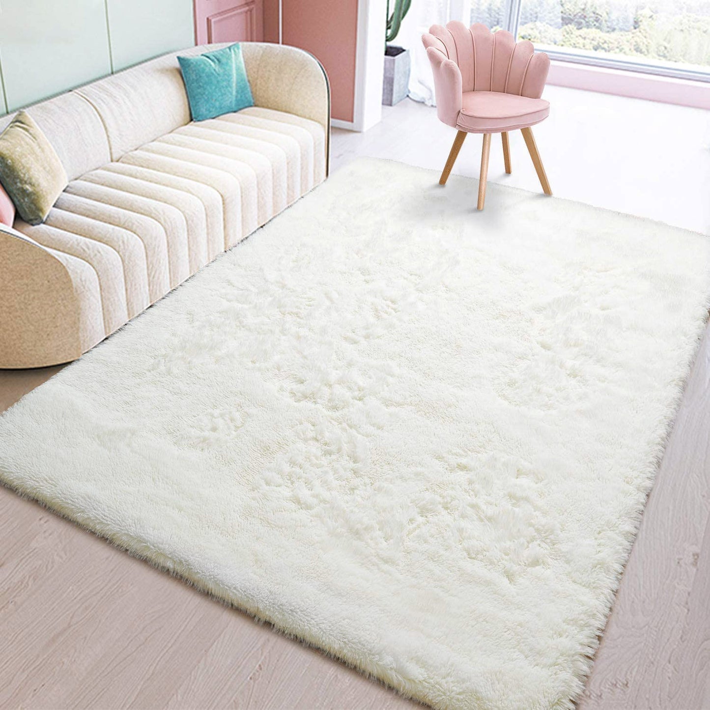 Large Soft Shag Rug Carpet Mat (Cream White, 230 x 160)